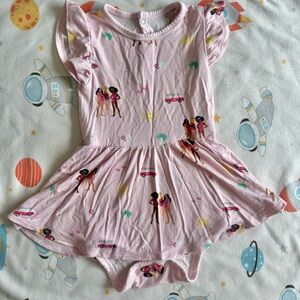 Kyte BABY Pink Barbie Print Skater Dress Onesie